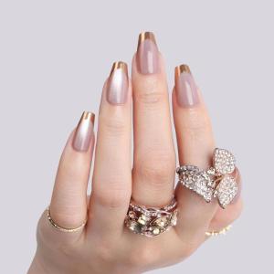imagePolychromeampampair Press On Nails Athena  Medium Coffin Chrome Gold Foil French Tips Press On Nails  15 Sizes Glossy Sparkly False Nails  Reusable Fake Nails with Glue On Nails Kit  Salon QualityAthena