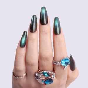 imagePolychromeampampair Press On Nails Athena  Medium Coffin Chrome Gold Foil French Tips Press On Nails  15 Sizes Glossy Sparkly False Nails  Reusable Fake Nails with Glue On Nails Kit  Salon QualityAurora Borealis