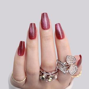 imagePolychromeampampair Press On Nails Athena  Medium Coffin Chrome Gold Foil French Tips Press On Nails  15 Sizes Glossy Sparkly False Nails  Reusable Fake Nails with Glue On Nails Kit  Salon QualityStarlight Ruby