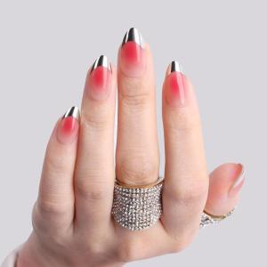 imagePolychromeampampair Press On Nails Mechanical Heart  Short Almond Velvet Pink Silver French Tips Press On Nails  15 Sizes Opaque False Nails  Reusable Fake Nails with Glue On Nails Kit  Salon QualityMechanical Heart