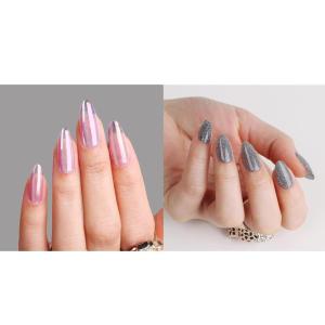 imagePolychromeampampair Press On Nails Holographic  Black Glitter  Medium Short Almond Nails Reusable Nail Kits