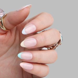 imagePolychromeampampair Press On Nails Medium Almond ABS Natural Fit Fake Nails with Jelly Glue Reusable Manicure Glue On Nail Tip False Nails for Woman and Girl UV Gel Cover Glossy Nail 15Sizes 30PCSRainbow