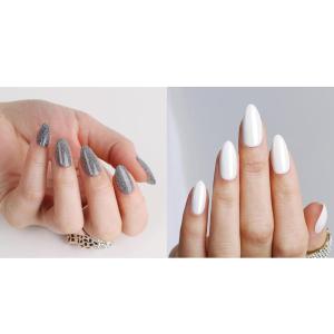 imagePolychromeampampair Press On Nails White ampamp Black Glitter  Medium Short Almond Nails Reusable Nail Kits